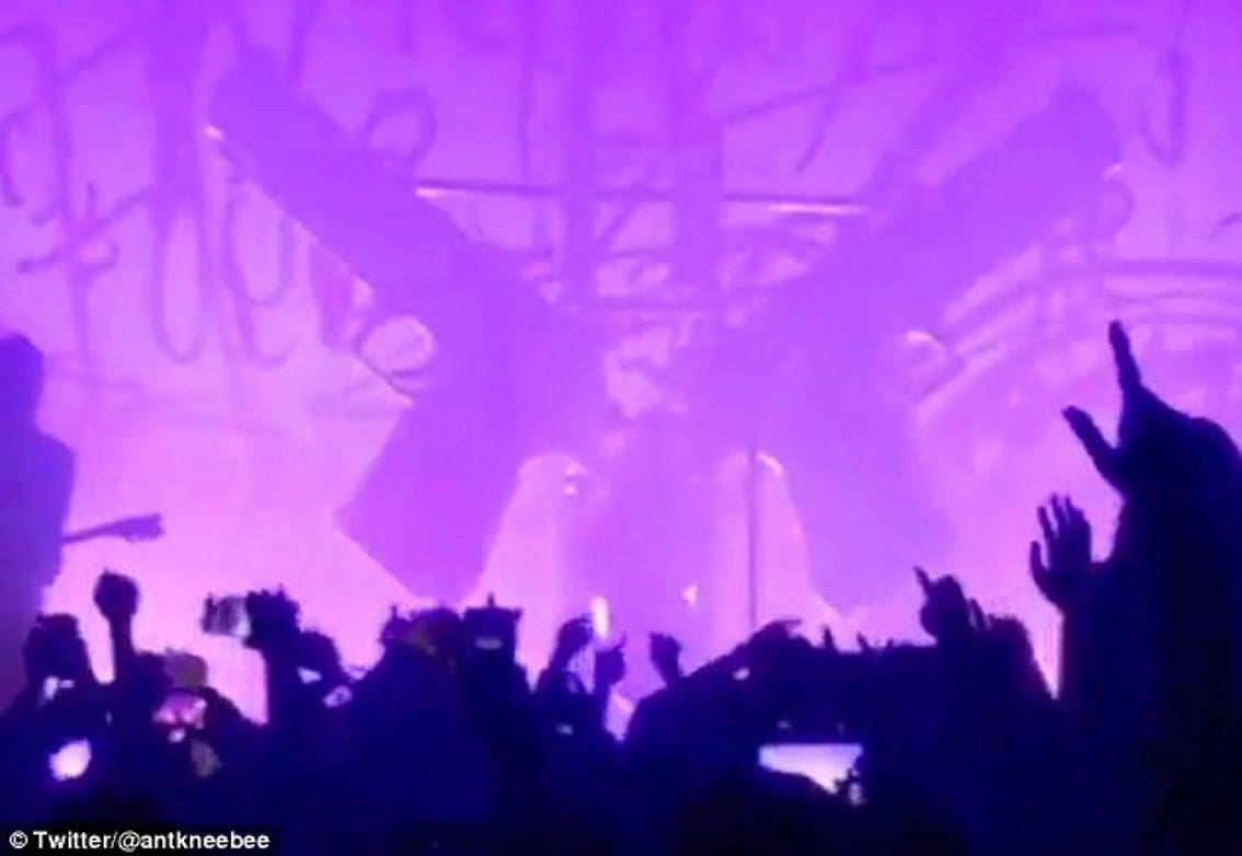 Marilyn Manson crushed by two giant pistol stage props during New York concert