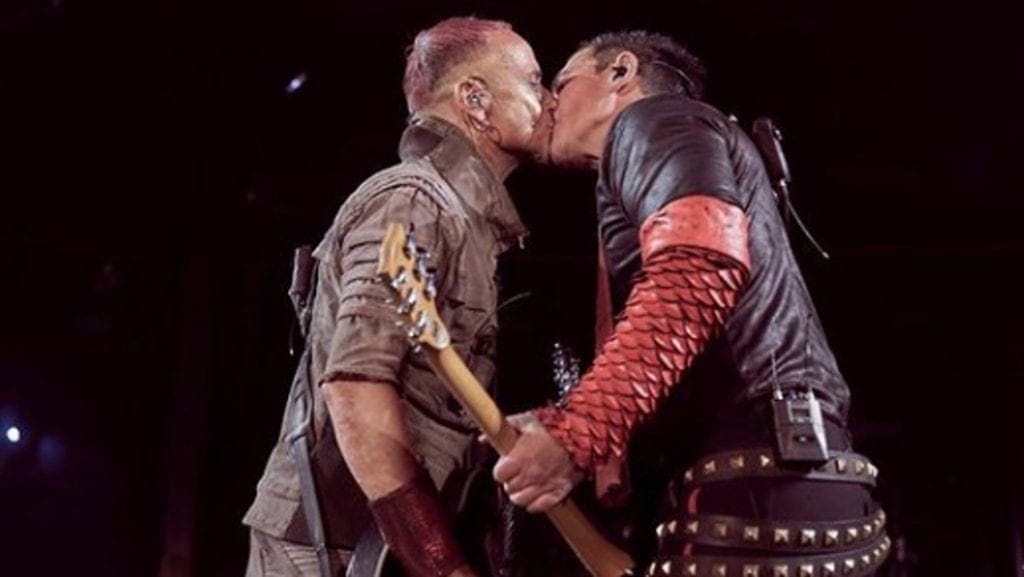 Rammstein guitarists Paul Landers and Richard Kruspe kiss during Moscow show - defying Russia's anti-LGBT laws