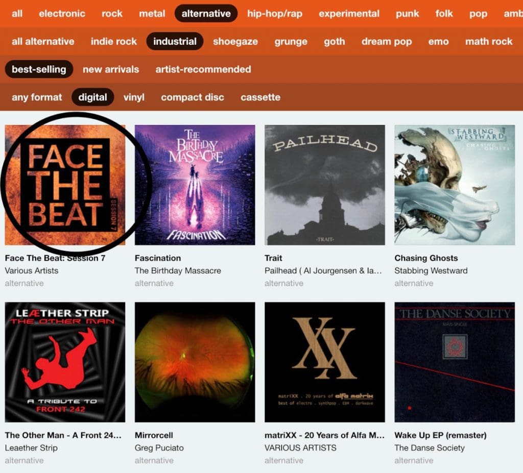 New free'Face The Beat' compilation peaks at nr 1 on Bandcamp's industrial hit list (within 12 hours after its release)