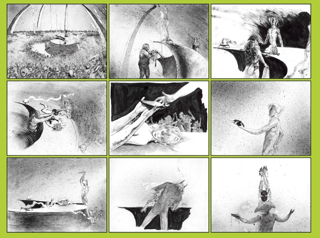 Surreal illustrations of eerie, otherworldly scenes. 'Mask of Sarnath' DVD unveils lost Throbbing Gristle score